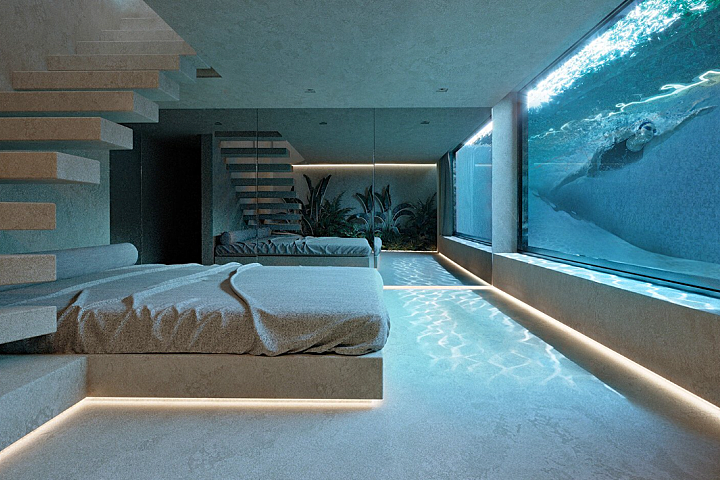 现在都用游泳池当背景墙