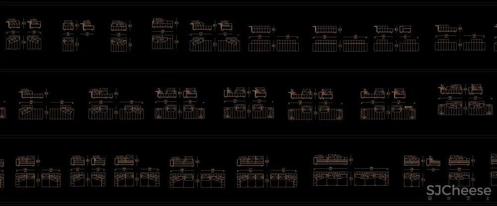 高端平立面沙发CAD图库-平面对应立面-25.06M