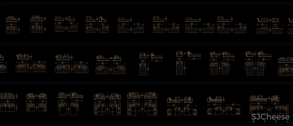 高端平立面沙发CAD图库-平面对应立面-25.06M