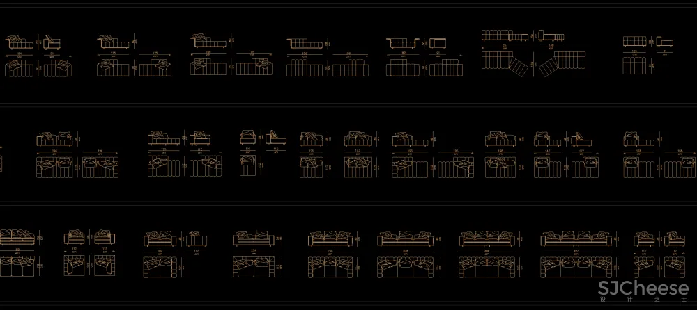 高端平立面沙发CAD图库-平面对应立面-25.06M