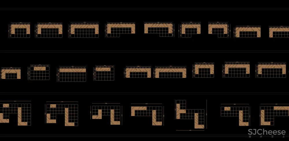 高端平立面沙发CAD图库-平面对应立面-25.06M