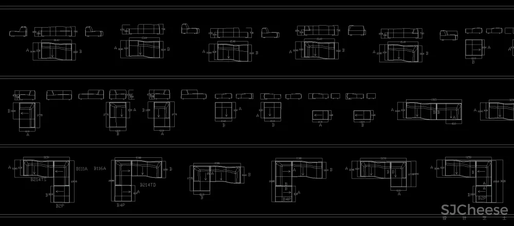 高端平立面沙发CAD图库-平面对应立面-25.06M