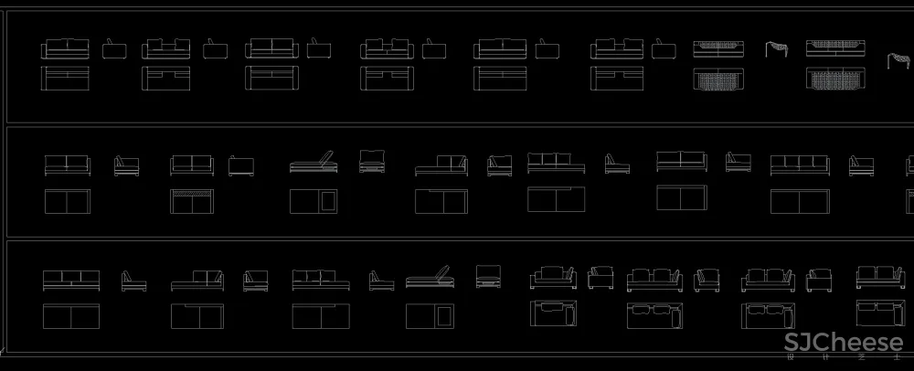 高端平立面沙发CAD图库-平面对应立面-25.06M