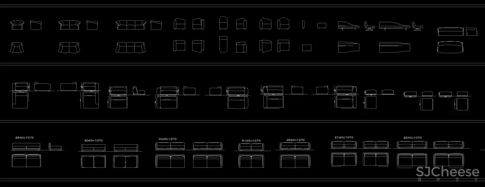 高端平立面沙发CAD图库-平面对应立面-25.06M