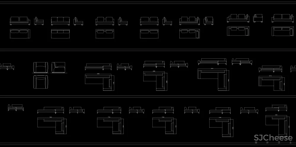 高端平立面沙发CAD图库-平面对应立面-25.06M