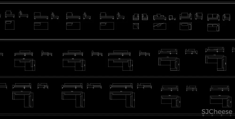 高端平立面沙发CAD图库-平面对应立面-25.06M
