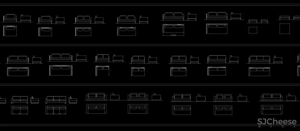 高端平立面沙发CAD图库-平面对应立面-25.06M