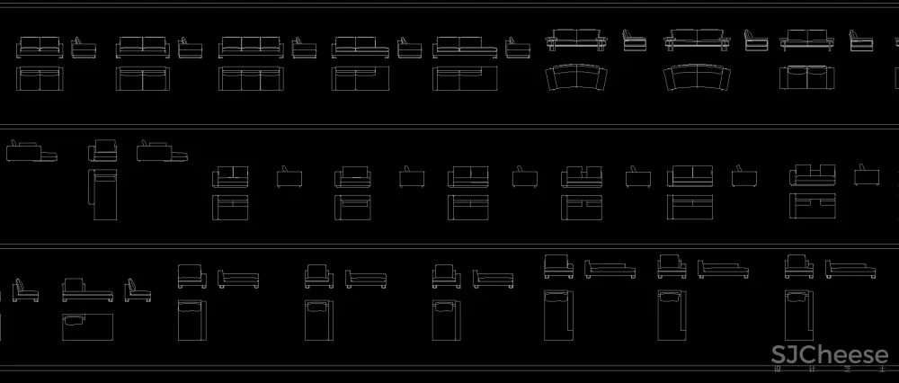 高端平立面沙发CAD图库-平面对应立面-25.06M