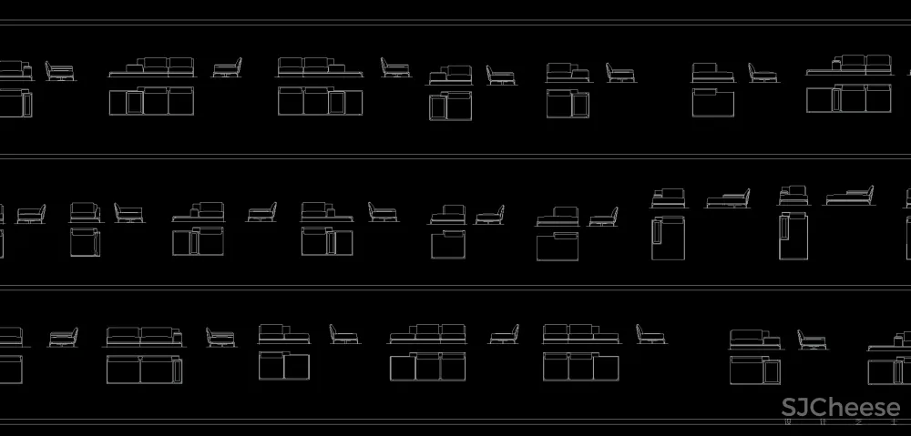 高端平立面沙发CAD图库-平面对应立面-25.06M
