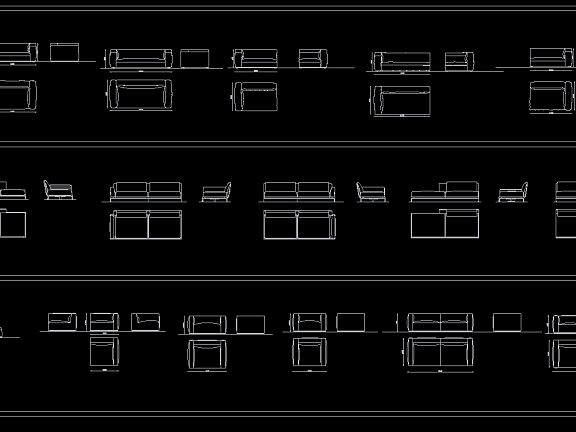 高端平立面沙发CAD图库-平面对应立面-25.06M
