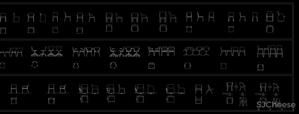 凳类&餐椅&休闲椅平立面CAD家具图块合集-8MB