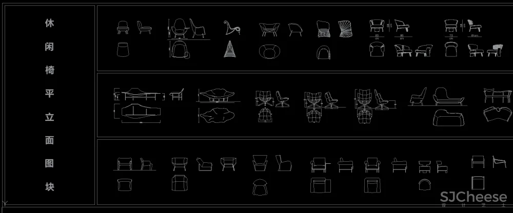 凳类&餐椅&休闲椅平立面CAD家具图块合集-8MB