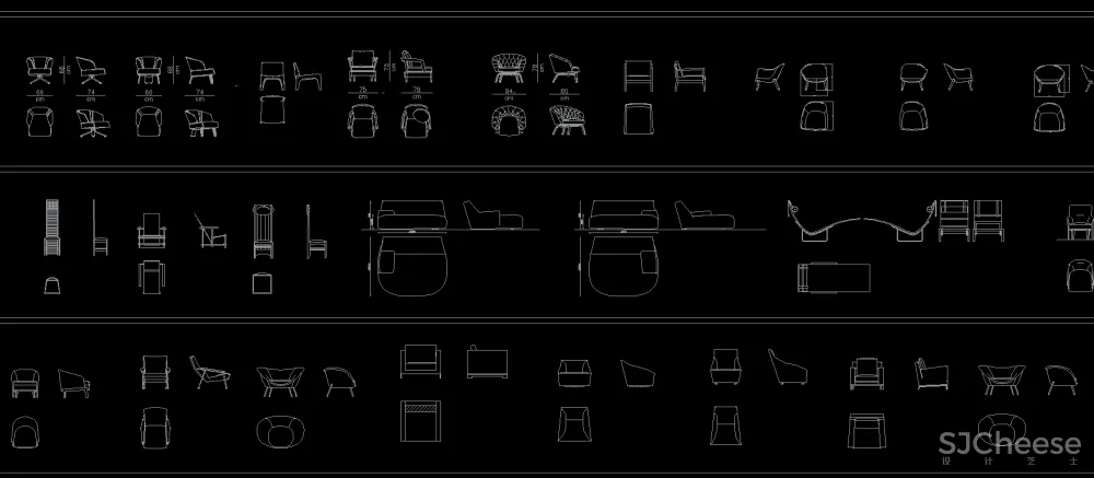 凳类＆餐椅＆休闲椅平立面CAD家具图块合集-8MB