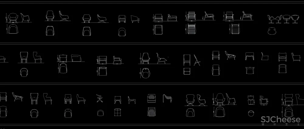 凳类&餐椅&休闲椅平立面CAD家具图块合集-8MB