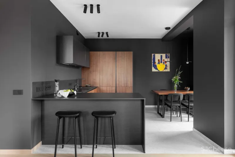 100㎡ 两室一厅，黑色墙面这样使用一点都不沉闷