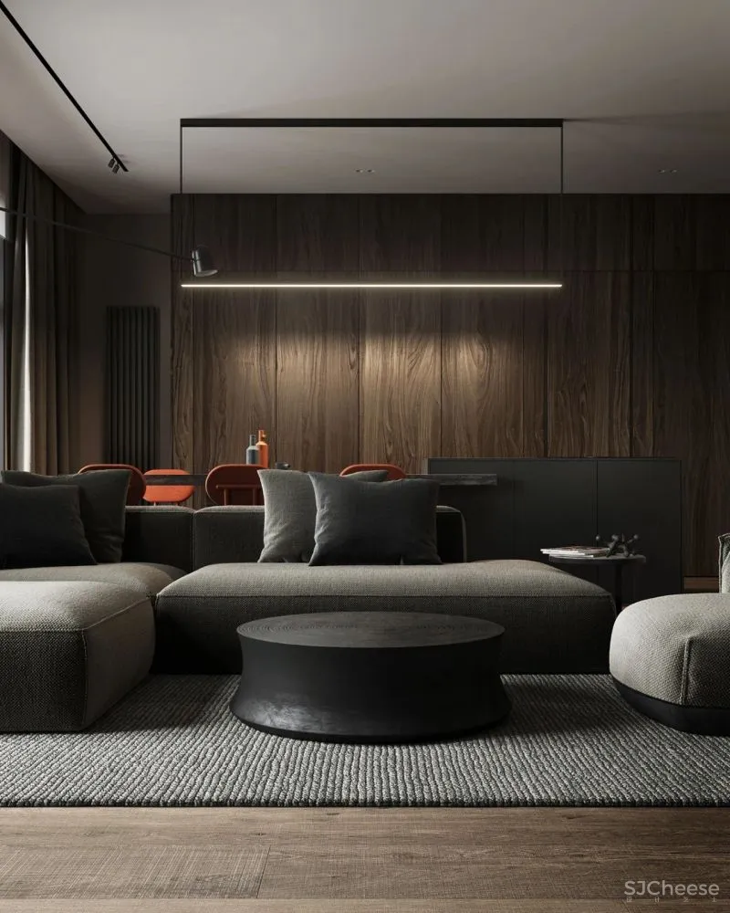 原木灰 南瓜橙,74m²小户型的大宅格调