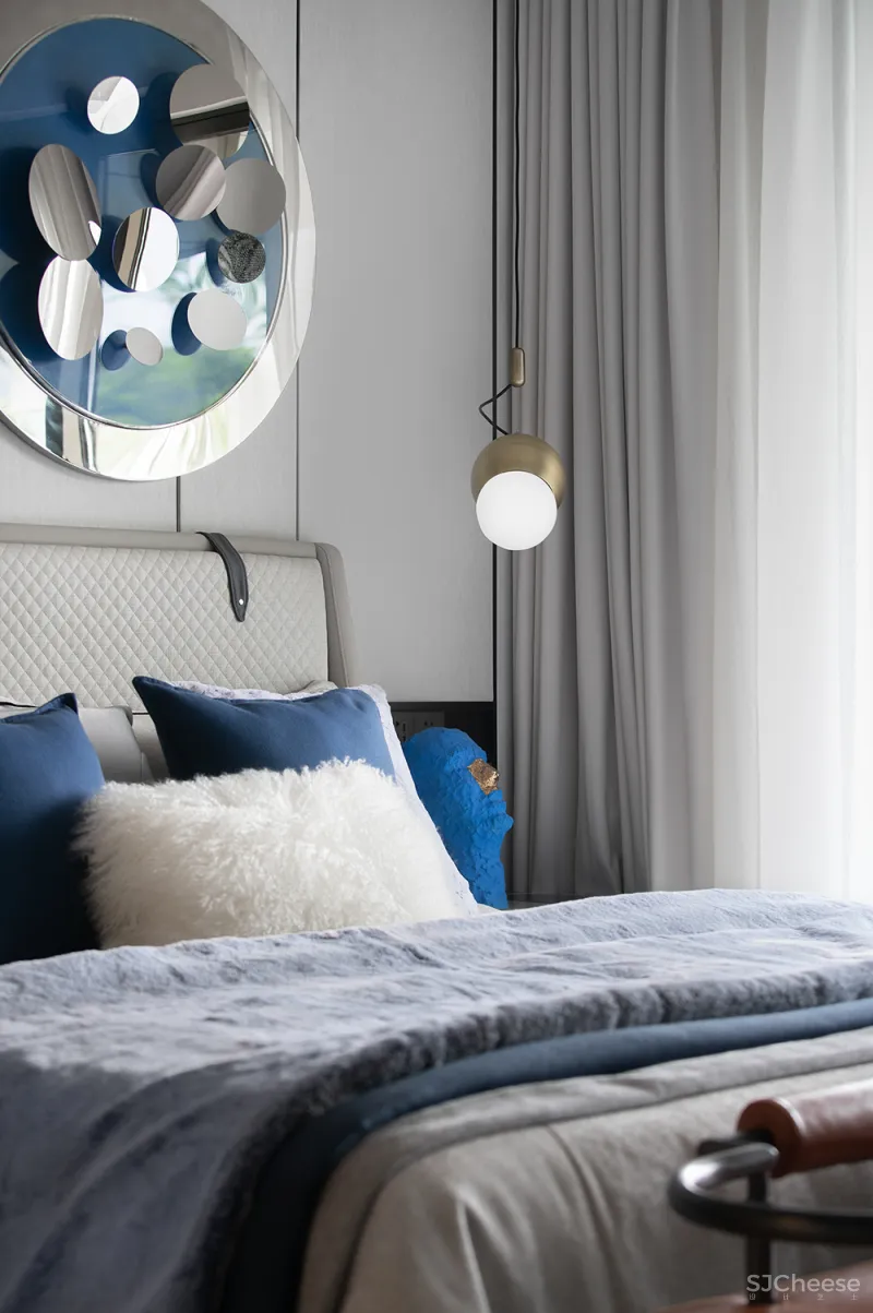 九度设计 165㎡简约大平层,撞色经典蓝,时髦又高级!