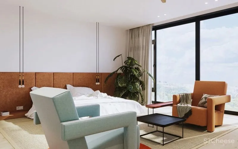 140㎡现代极简,大胆撞色设计,简约清新布置,年轻人的高级感