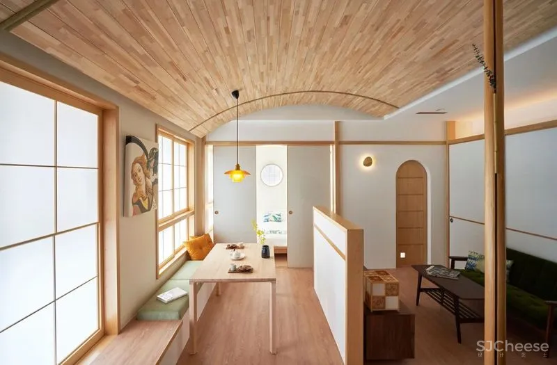 39㎡和风小宅,两室两厅弧形顶面,这设计太强了!