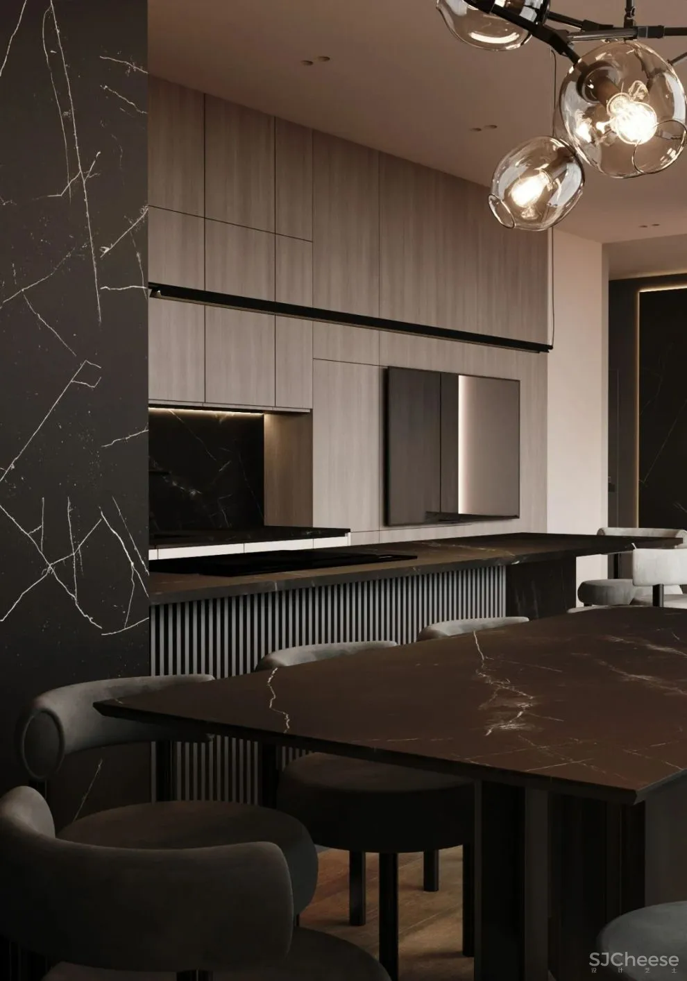 105㎡简约公寓，这么装能让厨房变「隐形」、客厅瞬间大一倍！