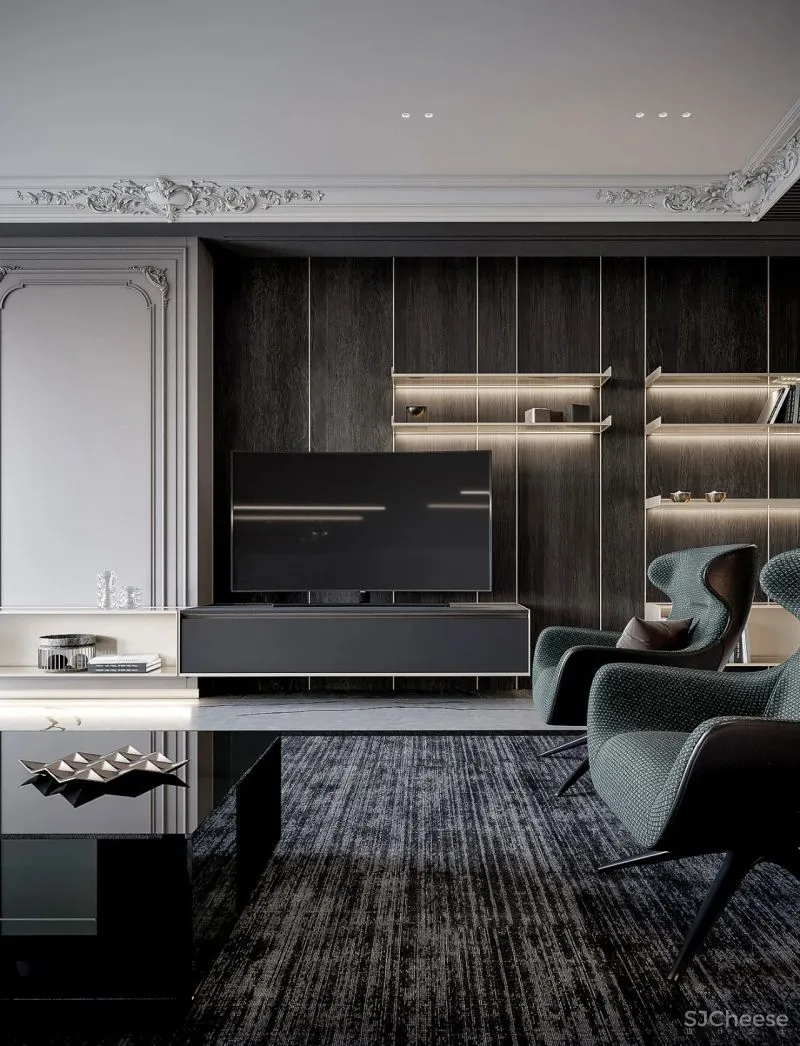 现代黑白灰 优雅石膏线，妥妥大宅范儿