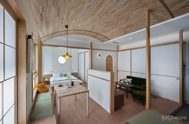 39㎡和风小宅,两室两厅弧形顶面,这设计太强了!