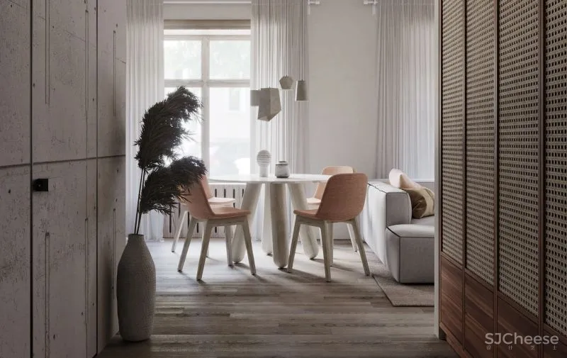 34㎡迷你公寓，用灰泥、木材、陶瓷做出高级感！