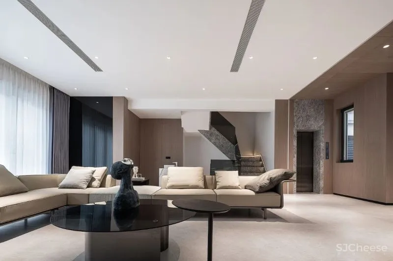 一野设计:原木、大理石、高级灰,诠释500㎡极简墅居