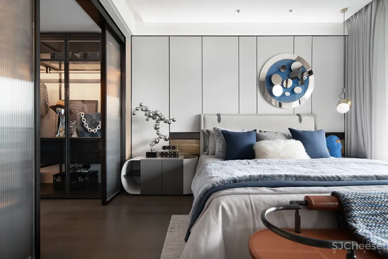 九度设计 165㎡简约大平层,撞色经典蓝,时髦又高级!