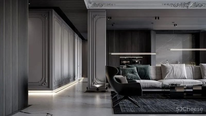 现代黑白灰 优雅石膏线，妥妥大宅范儿