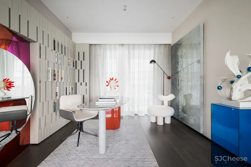 九度设计 165㎡简约大平层,撞色经典蓝,时髦又高级!