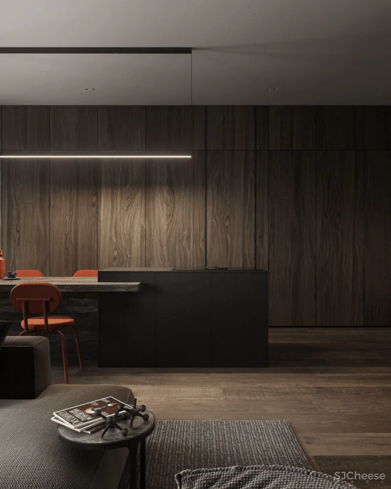 原木灰 南瓜橙,74m²小户型的大宅格调