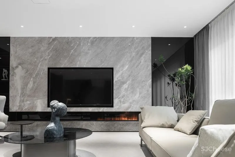 一野设计:原木、大理石、高级灰,诠释500㎡极简墅居