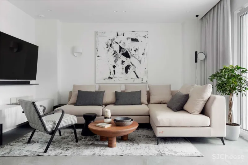 70㎡ 一居室,无主灯的客厅好看又显大!