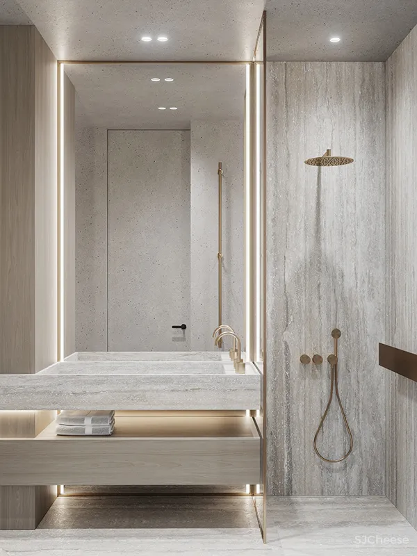 80㎡ 两室一厅，大理石、黄铜、原木这么搭更有轻奢范儿！