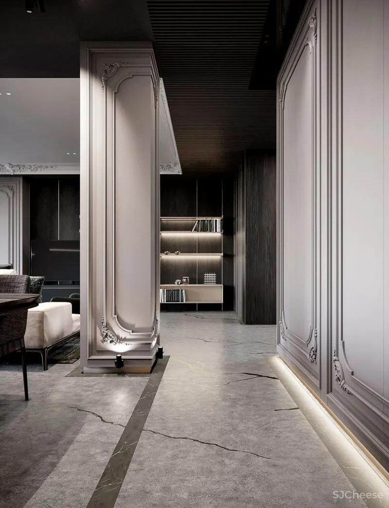 现代黑白灰 优雅石膏线，妥妥大宅范儿