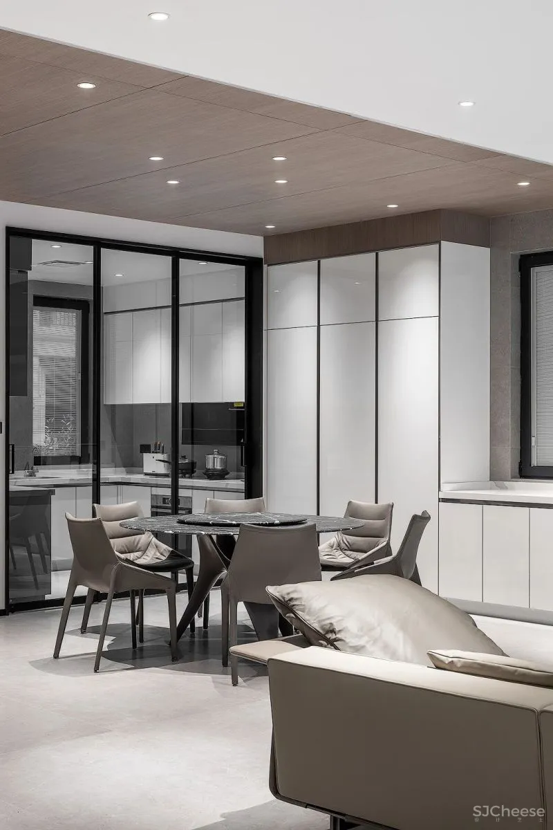 一野设计:原木、大理石、高级灰,诠释500㎡极简墅居