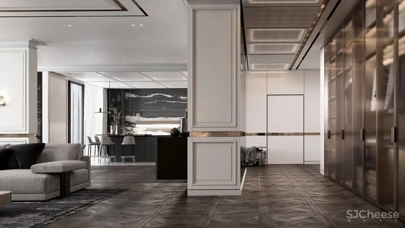 现代黑白灰 优雅石膏线，妥妥大宅范儿