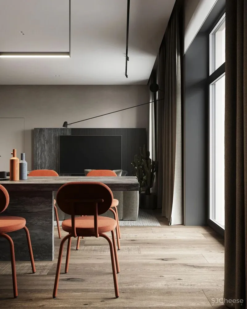 原木灰 南瓜橙,74m²小户型的大宅格调