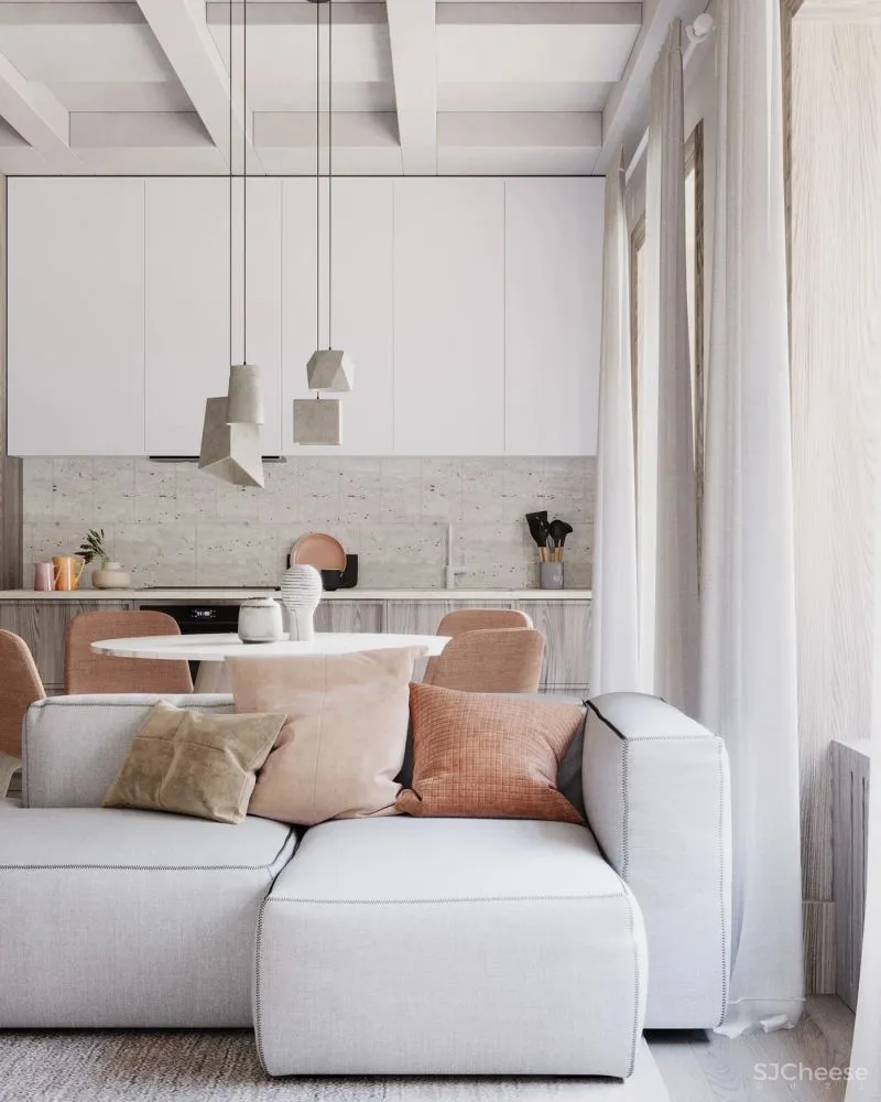 34㎡迷你公寓，用灰泥、木材、陶瓷做出高级感！