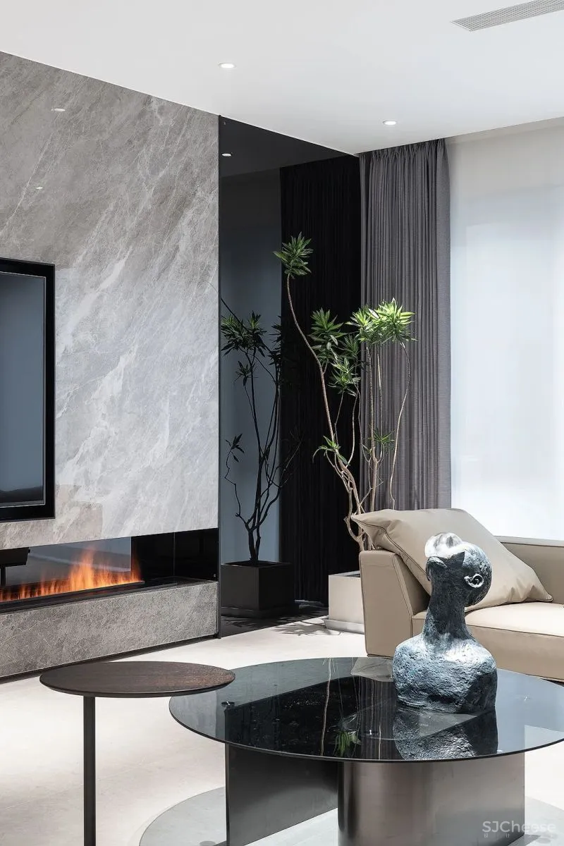 一野设计:原木、大理石、高级灰,诠释500㎡极简墅居