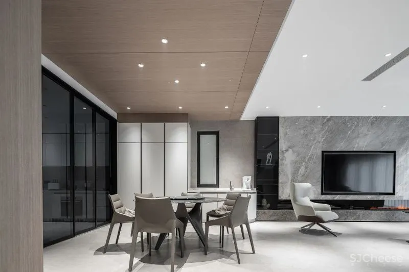 一野设计:原木、大理石、高级灰,诠释500㎡极简墅居