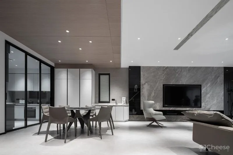 一野设计:原木、大理石、高级灰,诠释500㎡极简墅居