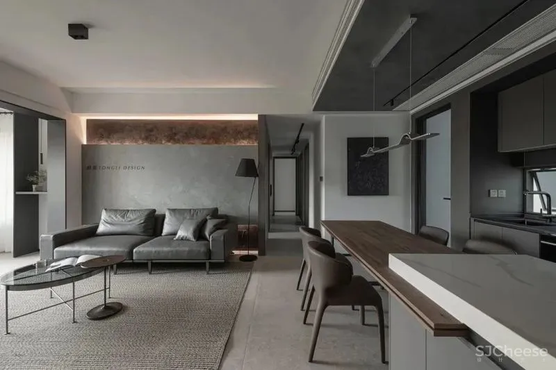 简约黑白灰,LDK一体化设计,含小花园的轻工业之家 桐里空间设计