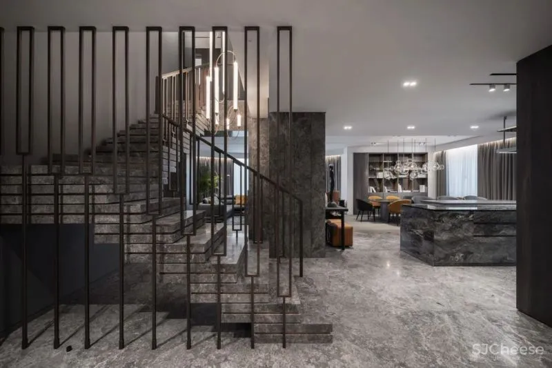 290㎡双层豪宅,大理石与黄铜的碰撞,轻奢又复古!