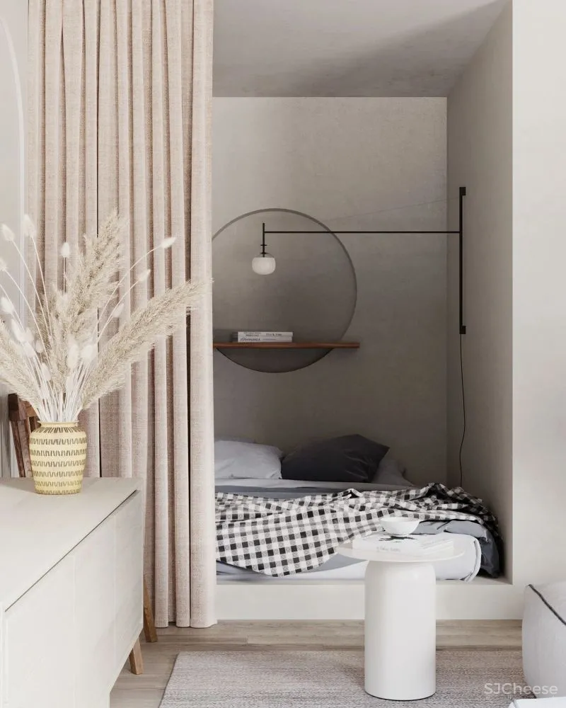 34㎡迷你公寓，用灰泥、木材、陶瓷做出高级感！