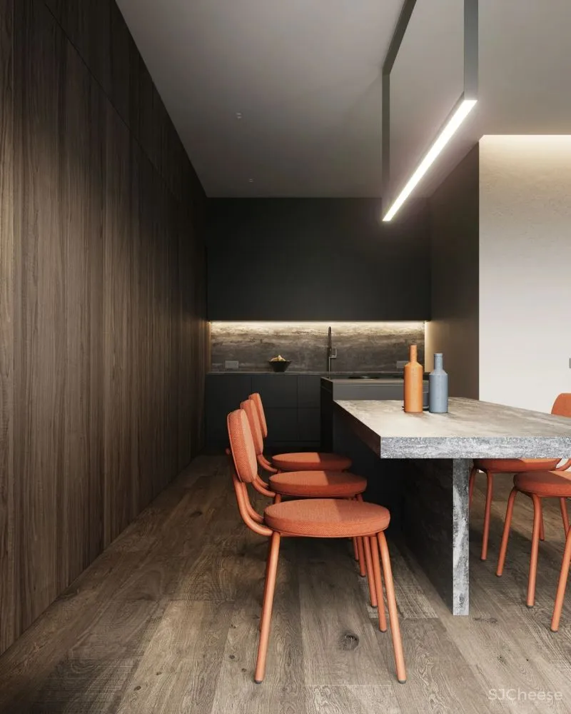 原木灰 南瓜橙,74m²小户型的大宅格调