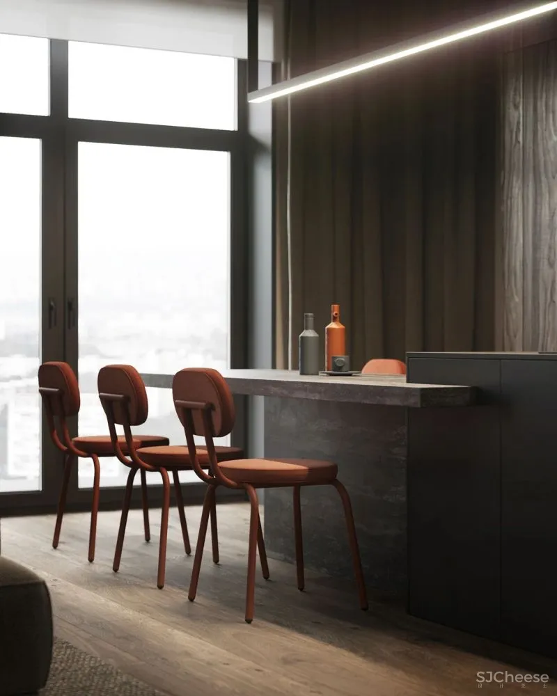 原木灰 南瓜橙,74m²小户型的大宅格调