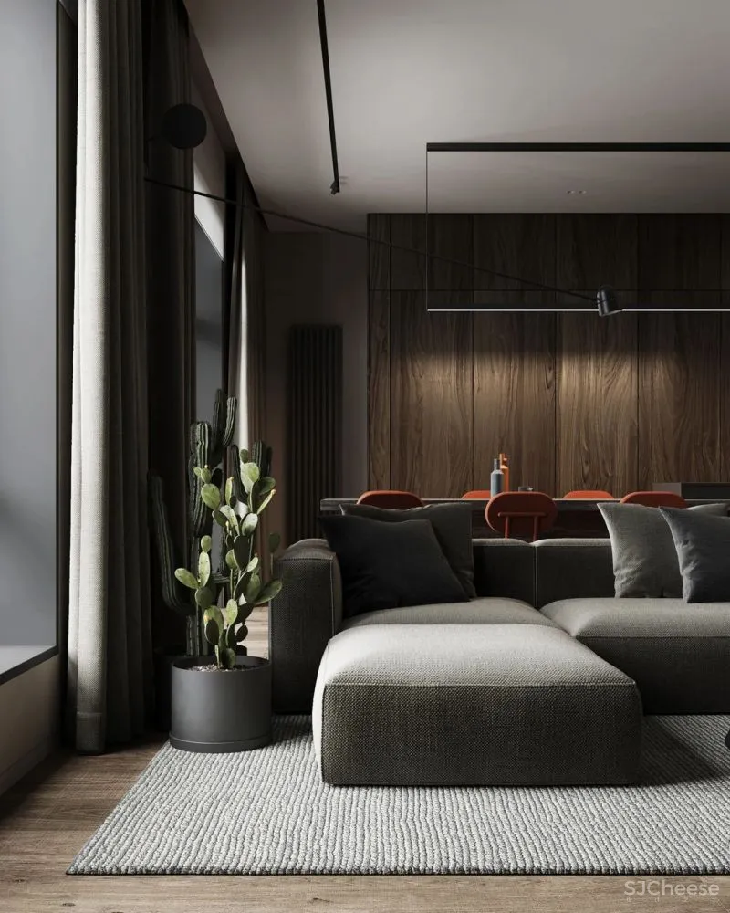 原木灰 南瓜橙,74m²小户型的大宅格调