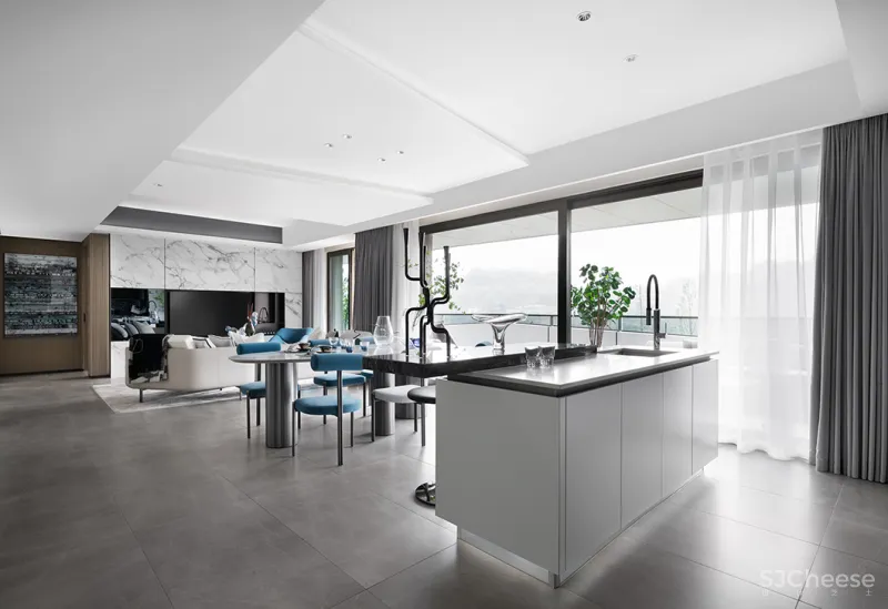 九度设计 165㎡简约大平层,撞色经典蓝,时髦又高级!